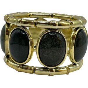 Gold Tone Black Oval Stretch Bracelet Elastic Band Jewelry Accessory